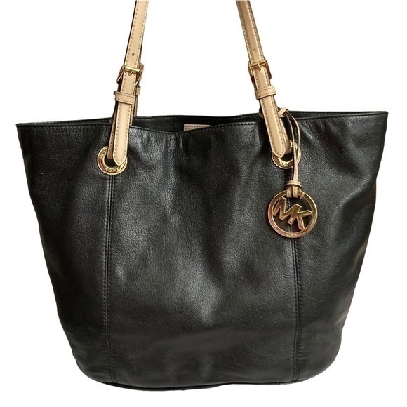 Michael Kors Soft Black Leather Tote Bag With Gold Logo Hangtag